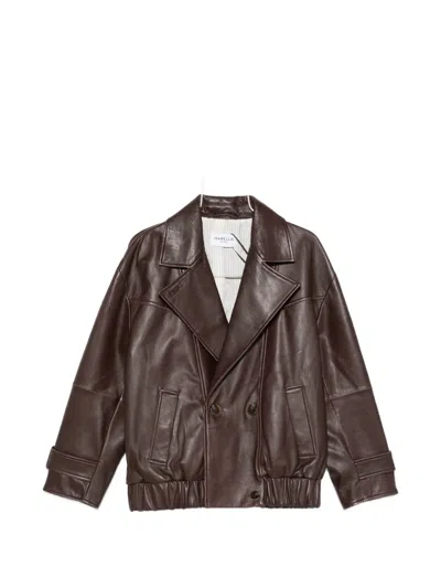 Marella Double-breasted Leather Jacket In Brown