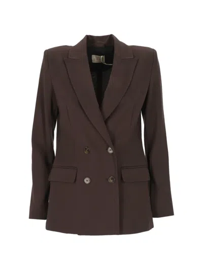 Marella Double-breasted Peak-lapels Blazer In Brown