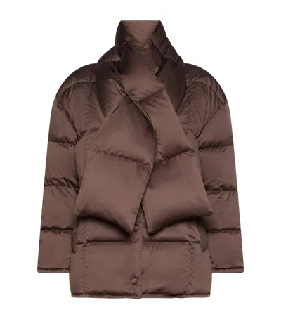 Marella Down Detachable-scarf Quilted Jacket In Brown