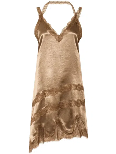 Marella Lace-trim Satin-finish Aymmetric Dress In Brown