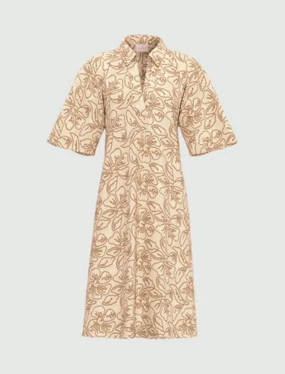 Marella Dress In Linen Embroidered Woman Dove In Neutral