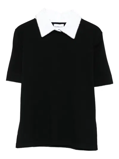 Marella Embellished-collar Short-sleeve Top In Black