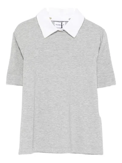 Marella Embellished-collar Short-sleeve Top In Gray