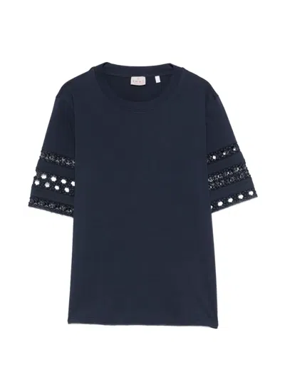Marella Embellished Sleeves T-shirt In Blue