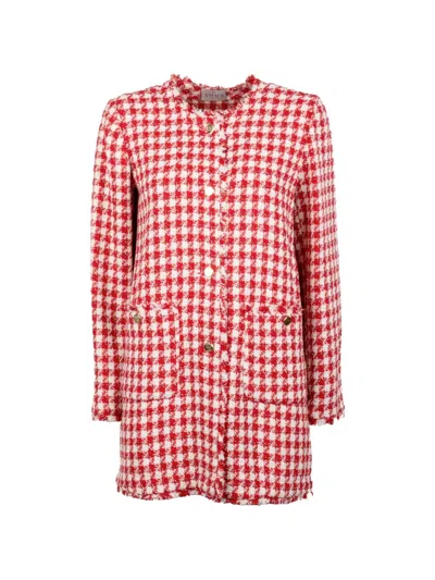 Marella Emme Check-pattern Fringed-edges Jacket In Red