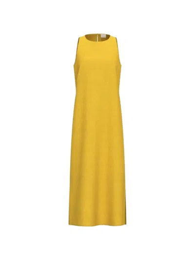Marella Emme Linen Midi Dress In Yellow