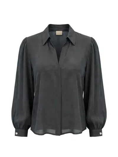 Marella Emme Puff-sleeve V-neck Shirt In Black