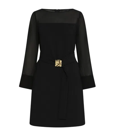 Marella Envers Satin And Georgette Belted Dress - Black