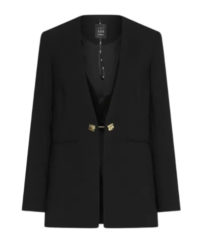 Marella Envers Satin Collarless Blazer In Black