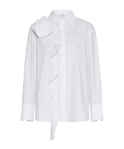 Marella Fabric Rose-adorned Ruched Shirt In White