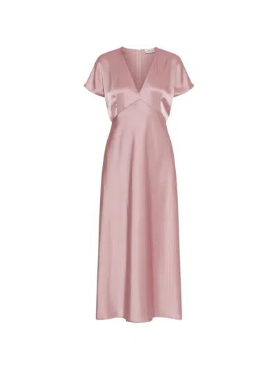 Marella Midi Dress With V-neckline And Flutter Sleeves In Pink