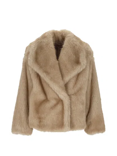 Marella Faux-fur Notched-lapel Jacket In Neutral