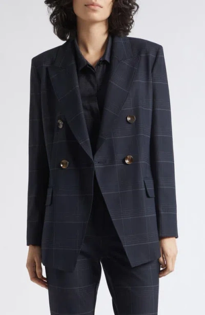 Marella Fedra Double Breasted Plaid Blazer In Blue