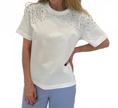 Marella Feluca Cotton Tee With Crystals In Optical White