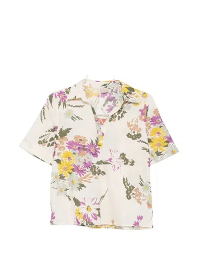 Marella Feroce Floral-print Short-sleeve Shirt In Brown