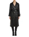 Marella Firstclass Black Leather Trench Coat In Black