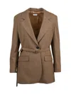 Marella Fitted Brown Wool Jacket With Subtle Checkered Pattern In Brown