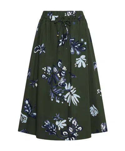 MARELLA FLARED CALF-LENGTH SKIRT - DARK GREEN