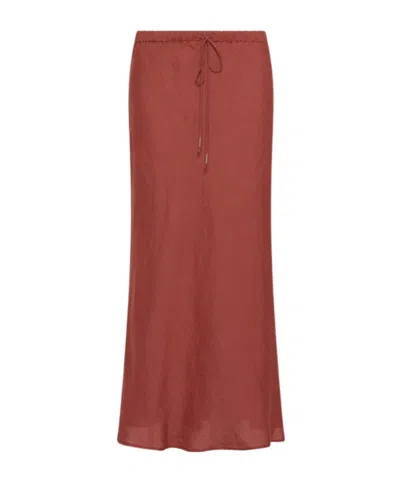 Marella Flared Pure Linen Skirt In Burgundy