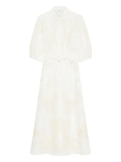 Marella Floral-embroidered Linen Dress In Neutral