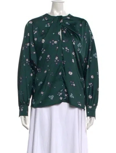 Pre-owned Marella Floral Print Crew Neck Blouse In Green