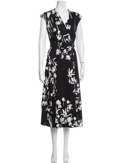 Pre-owned Marella Floral Print Midi Length Dress In Black