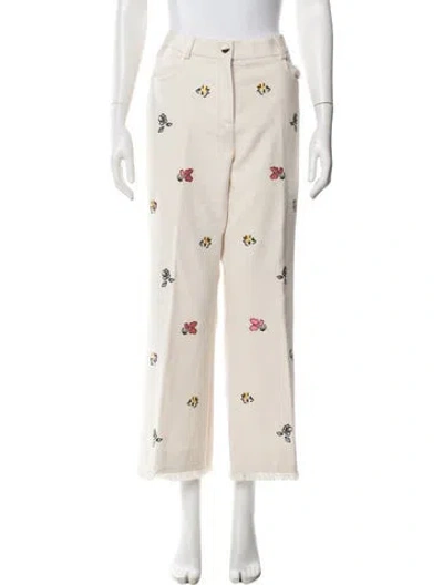 Pre-owned Marella Floral Print Straight Leg Pants In Neutral