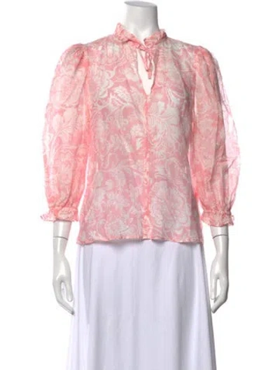 Pre-owned Marella Floral Print Tie Neck Blouse In Pink