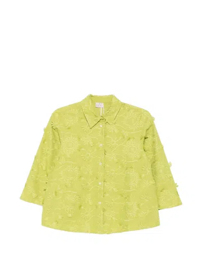 Marella Floral-embroidered Cotton Shirt In Green