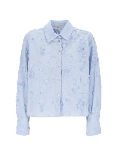 Marella Floral-embroidered Striped Shirt In Blue