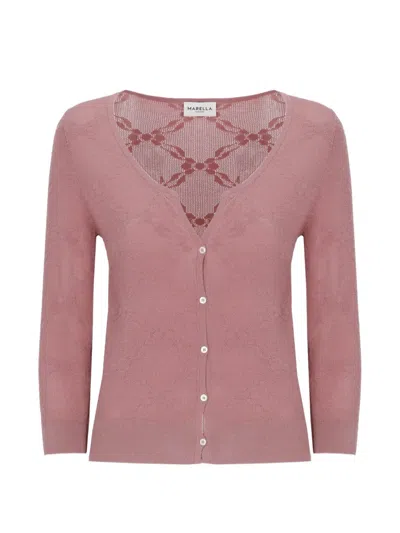 Marella Floral-embroidered V-neck Cardigan In Pink