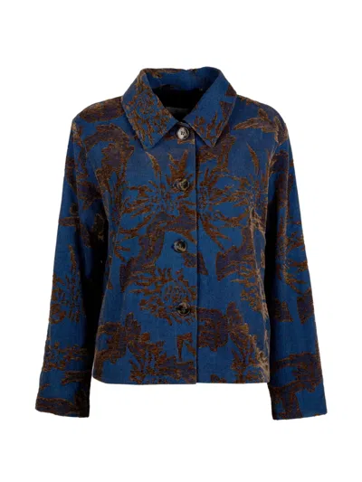 Marella Floral-pattern Jacquard Jacket In Blue