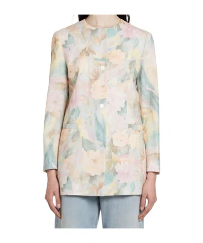 Marella Floral-patterned Casual Jacket In White