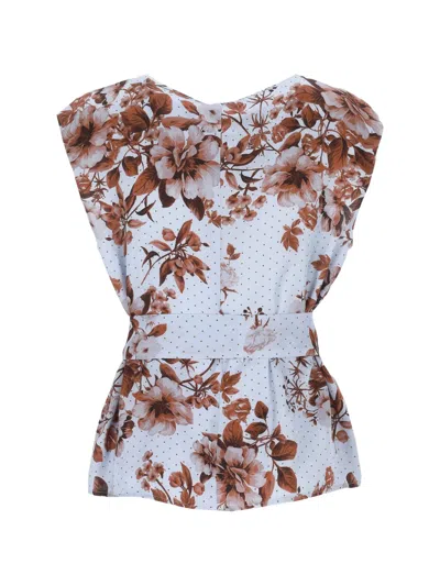 Marella Floral-print Belted Blouse In Blue