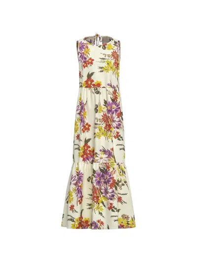 Marella Floral-print Tiered Midi Dress In Neutral