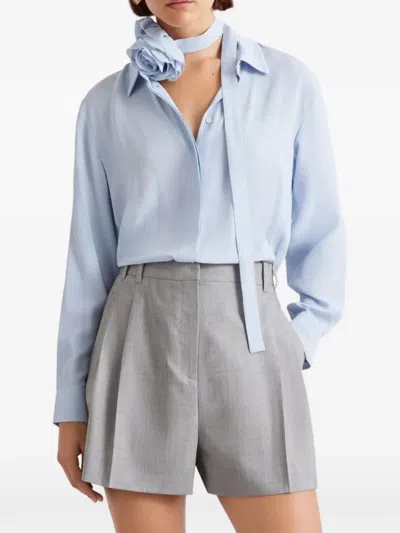 Marella Flower-appliqué Tie-neck Shirt In Blue