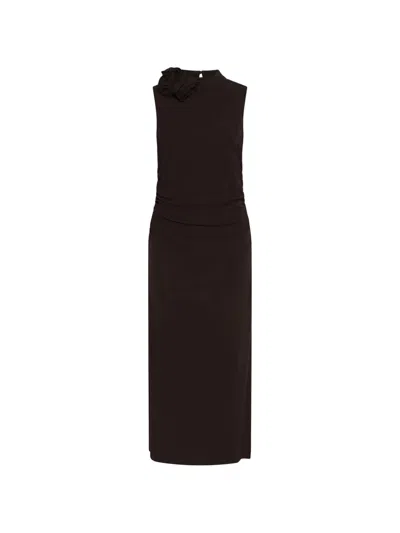 Marella Flower-appliqué High-neck Midi Dress In Brown