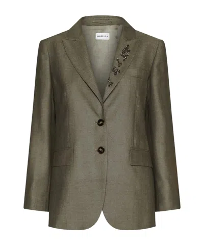 Marella Fluid Twill Jacket With Crystal Detail In Brown