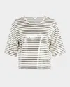 Marella Gardone Boxy Striped Sequin Tee In Cream