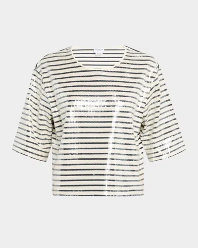 Marella Gardone Boxy Striped Sequin Tee In Cream