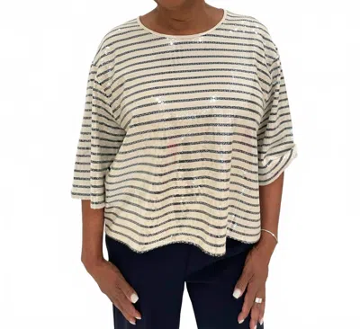 Marella Gardone Sequin Stripe Top In Cream In Neutral