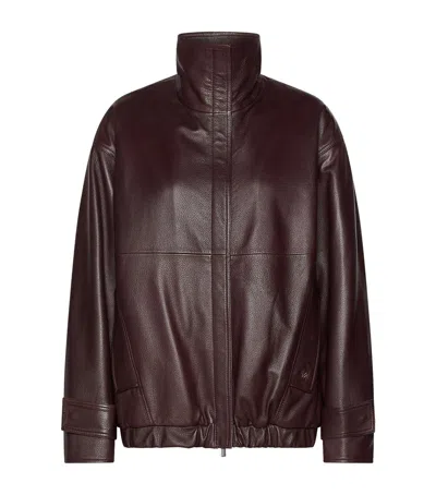 Marella Gathered Waist Leather Jacket In Brown