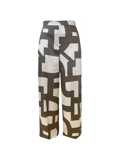 Marella Geometric-print Palazzo Pants In Gray