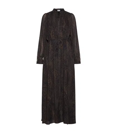 Marella Georgette Maxi Shirt Dress In Brown