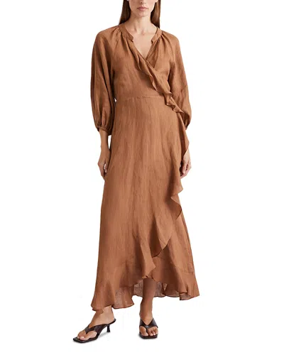 Marella Gioco Linen Midi Dress In Brown