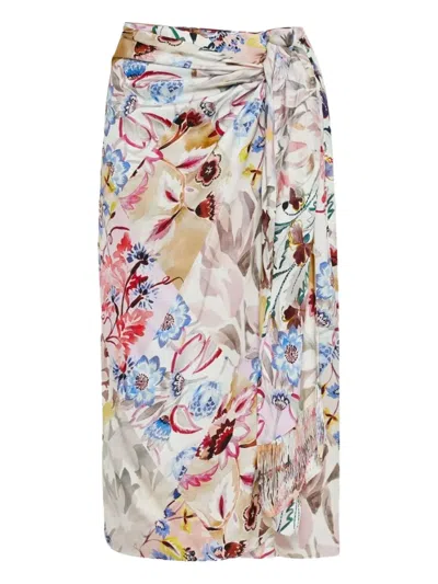 Marella Girone Knotted Floral Midi Skirt In Neutral