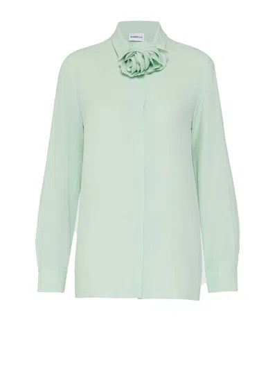 Marella Green Flower Shirt In Neutral