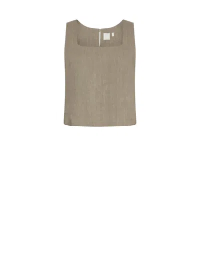 Marella Green Top In Viscose And Linen In Multi