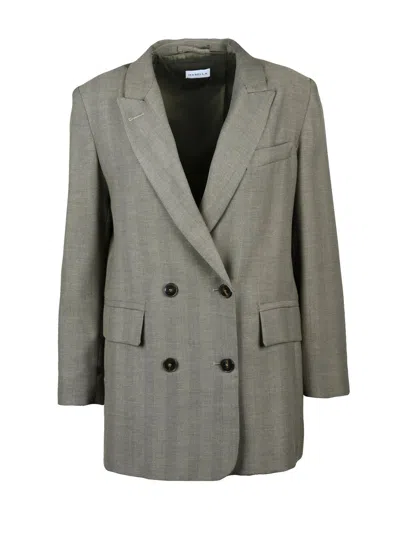 Marella Green Virgin Wool-blend Double-breasted Blazer In Gray
