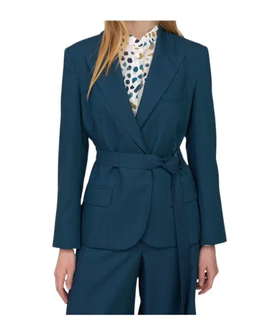 Marella Herringbone Lace-up Blazer In Blue